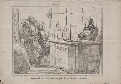Gerçekler (No. 252): Nemli esmer şeker yerine bir yığın kum sattığı için mahkum edildi by Honoré Daumier