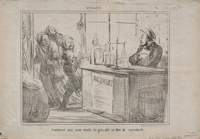 Gerçekler No. 252: Nemli esmer şeker yerine bir yığın kum sattığı için mahkum edildi, 1855. by Honoré Daumier