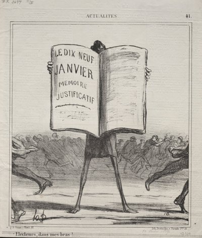 Gerçekler No. 41: Kollarımda seçmenler!..., 1869. by Honoré Daumier