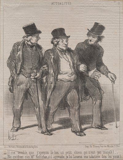 Gerçekler No. 7: Bana öyle geliyor ki, orada ağzı açık olmayan küçük bir köpek fark ettim!..., 1852. by Honoré Daumier