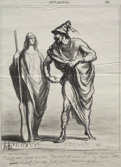 Gerçekler, levha 181: Beni ne sanıyorsunuz! Kolumu tut, 1866. by Honoré Daumier