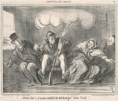 Hadi İyi! Tüfeğimi boşaltmayı unuttum! by Honoré Daumier