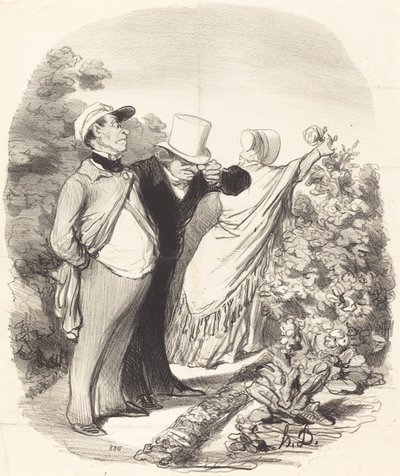 Hadi!... işte benim için bir gül topluyor... by Honoré Daumier