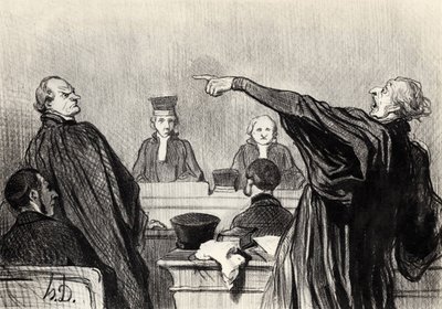 Belli ki tamamen ikna olmuş bir avukat... Les gens de Justice, 1845 Serisinden by Honoré Daumier