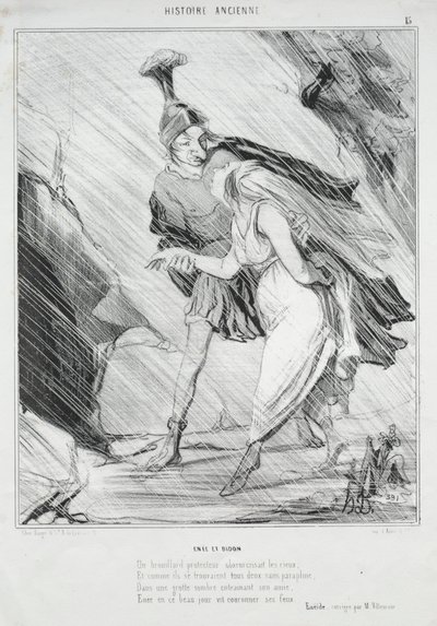 Antik Tarih levhası 15: Aeneas ve Dido, 1842. by Honoré Daumier