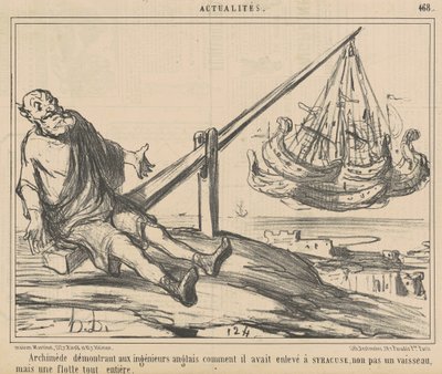 İngiliz mühendislere gösteren Arşimet... by Honoré Daumier