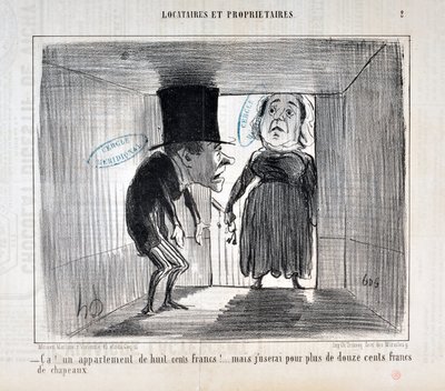Honore Daumier (1808-1879) tarafından yapılan sanat eseri 1854 tarihli Charivari: Serie TENNIQUES VE SAHİPLERİ “” Ca!... sekiz yüz franklık bir daire!... ama bin iki yüz franktan fazla şapka için kullanacağım”” MUSEE DES BEAUX ARTS - PALAIS LONGCHAMP, MARS by Honoré Daumier