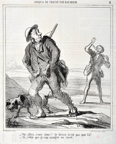 Honore Daumier'in (1808-1879) yapıtları 1864'ten kalma Charivari: Serie Sketch de Chasse “” Ou va donc? Tavşan orada değil! - Eğer civette yiyeceğim ise”” MUSEE DES BEAUX ARTS - PALAIS LONGCHAMP, MARSEILLE by Honoré Daumier