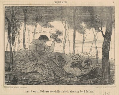 Su kenarına gitmek gibi talihsiz bir düşünceye sahip olmak... by Honoré Daumier