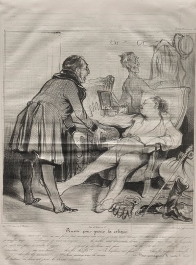 Caricaturana, plaka 72: Koliği Tedavi Etmek İçin Tarif by Honoré Daumier