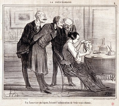 Sanat koleksiyoncuları hakkında karikatür. Seri “” Potichomania””: “” Üç Çinliye hayran olan Japonya