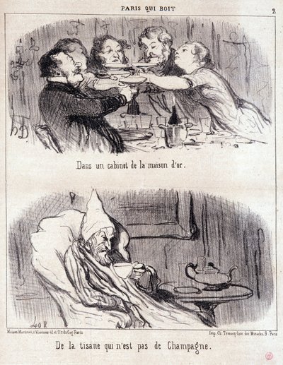 Gastronomi istismarı hakkında karikatür. Serie “” Paris qui içecekler”: “” house d