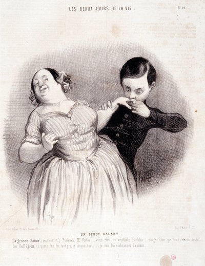 Çift hakkında çizgi film. Seri “” Hayatın Güzel Günleri”: “” Cesur bir başlangıç...”” Honore DAUMIER (1808-1879) tarafından yapılan gravür. 10 Temmuz tarihli “Le Charivari” gazetesinden alıntı by Honoré Daumier