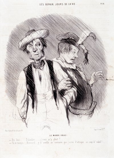 İki alkolik hakkında karikatür: Serie “” Les Beaux Days de la Vie””: “” Le Mardi Gras...””. Honore DAUMIER (1808-1879) tarafından yapılan gravür. 9 Ağustos tarihli “Le Charivari” gazetesinden alıntı by Honoré Daumier