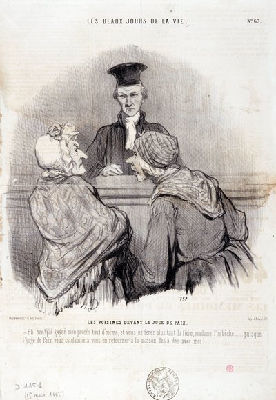 Komşuluk İlişkileri Karikatürü: “” Hayatın Güzel Günleri” dizisi: “” Barışın Adaleti Önünde Komşular...”” Honore DAUMIER (1808-1879) tarafından yapılan gravür. 15 Mayıs tarihli “Le Charivari” gazetesinden alıntı by Honoré Daumier