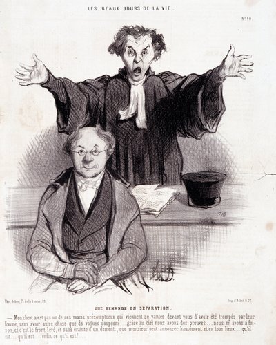 Boşanmalarla ilgili karikatür: Dizi “”Hayatın Güzel Günleri””: “”Ayrılık Talebi...””. Honore DAUMIER (1808-1879) tarafından yapılan gravür. 29 Ocak “Le Charivari” gazetesinden alıntı by Honoré Daumier