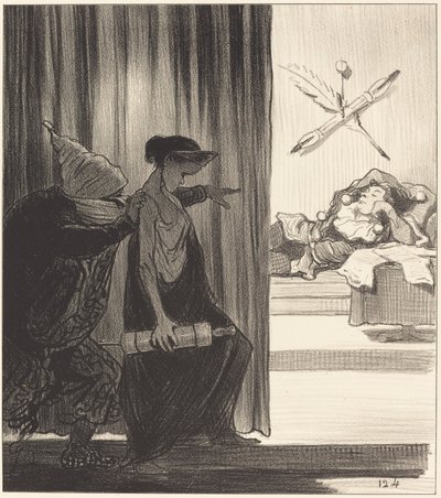 Mimi Véron tarafından itilen Clytemnestra... by Honoré Daumier
