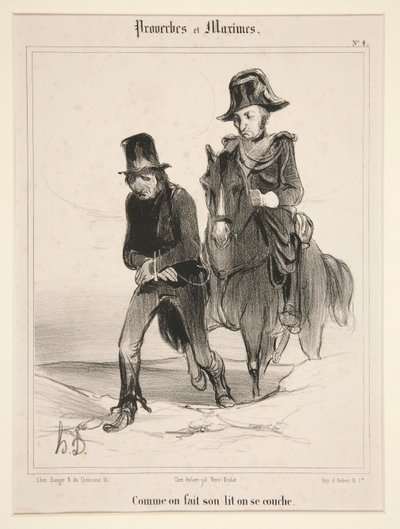 Kişi yatağını yaparken yatağa gider, Atasözleri ve Özdeyişlerden daire 4 by Honoré Daumier
