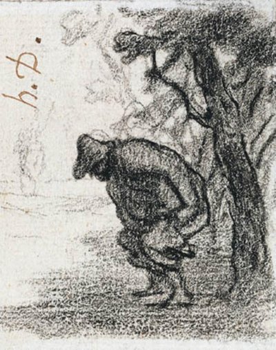 Bir ağacın arkasında Don Kişot ve Sancho Panza by Honoré Daumier