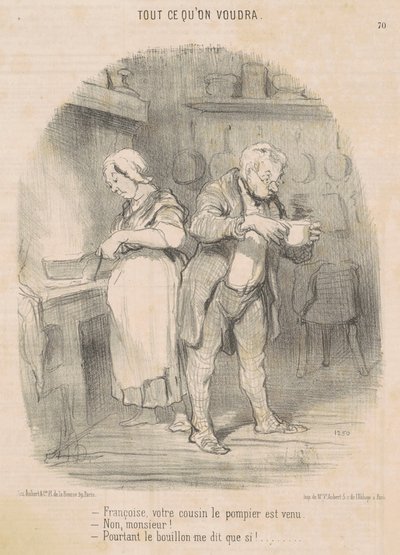 Francois, itfaiyeci kuzenin geldi... by Honoré Daumier