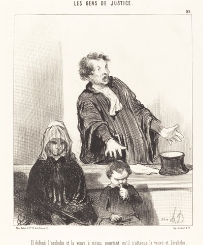 Yetimi ve dul kadını korur, tabii... by Honoré Daumier