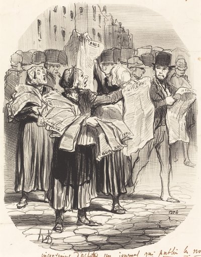 Gazete almanın dezavantajı... by Honoré Daumier
