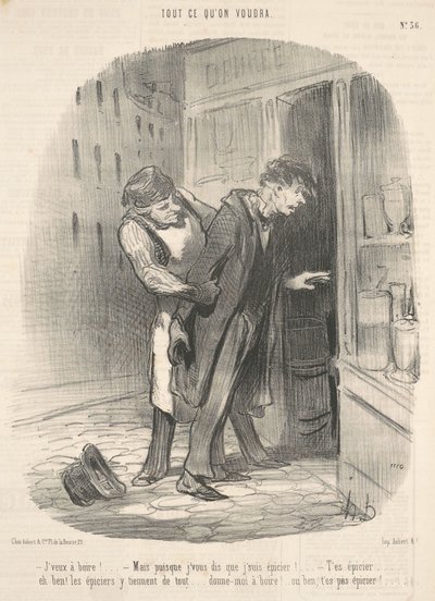 İçmek istiyorum! Ama sana söylediğimden beri... by Honoré Daumier