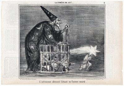 1857 Kuyruklu Yıldızı, "Alman astronom ünlü bir ördeği serbest bırakıyor", Le Charivari, pub
