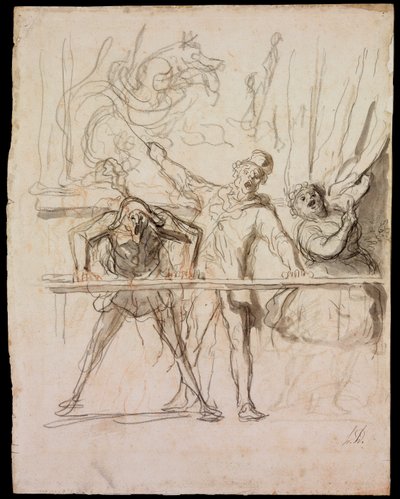 La Parade - Yan Gösteri - Daumier, Honore (1808-1879) - 1865 - Siyah tebeşir, Kağıt üzerine suluboya - 39,8x30,4 - Szepmuveszeti Muzeum, Budapeşte by Honoré Daumier
