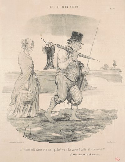 Kadın kocasını takip etmeli... by Honoré Daumier