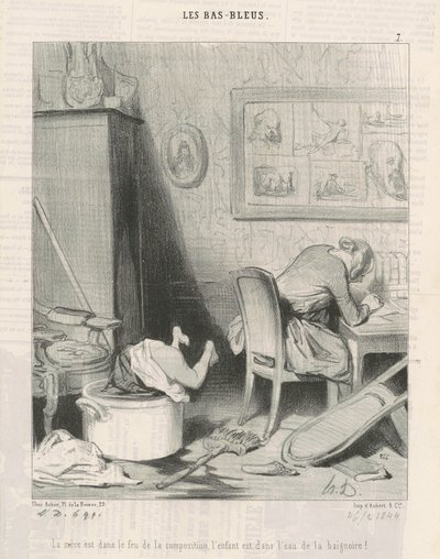 Kompozisyonun ateşinde anne, küvetin suyunda çocuk! by Honoré Daumier