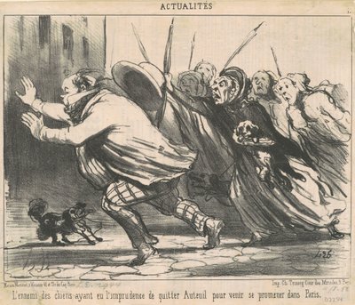 Köpeklerin düşmanı, ihtiyatsızlığa sahipti... by Honoré Daumier