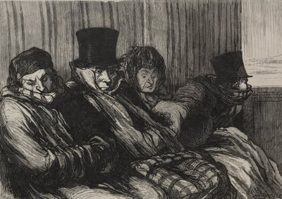 Demiryolları: eğlence treni: on derece çıplak ve kötü bir ruh hali içinde. by Honoré Daumier
