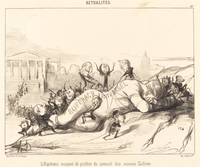 Uykunun tadını çıkarmaya çalışan Lilliputlular... by Honoré Daumier