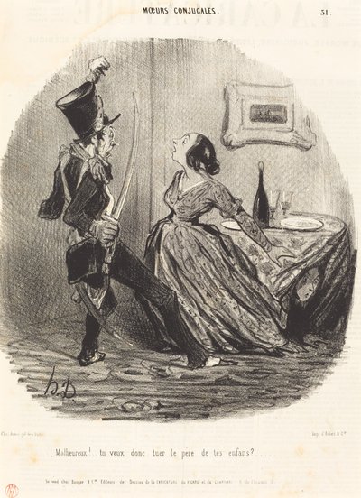 talihsiz! yani çocuklarının babasını öldürmek mi istiyorsun? by Honoré Daumier