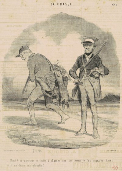 Teşekkür ederim! Bu bey beni avlanmaya davet ediyor... by Honoré Daumier