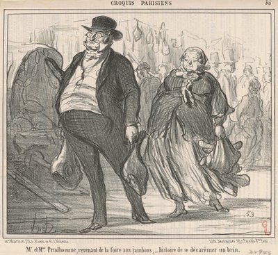 Bay ve Bayan Prudohomme fuardan dönüyorlar... by Honoré Daumier