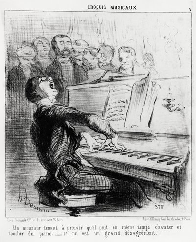 Müzikal eskizler: Aynı anda hem şarkı söyleyebildiğini hem de piyanoya dokunabildiğini kanıtlamaya hevesli bir beyefendi, bu çok utanç verici. Honore Daumier