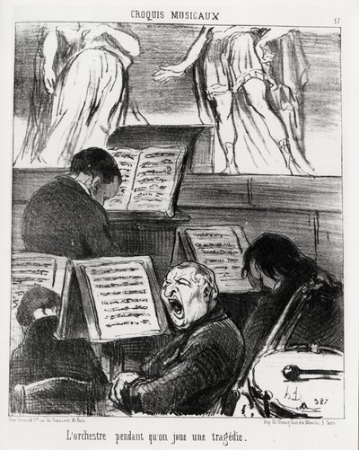 Müzikal skeçler: bir trajedi oynarken orkestra. Illustration d