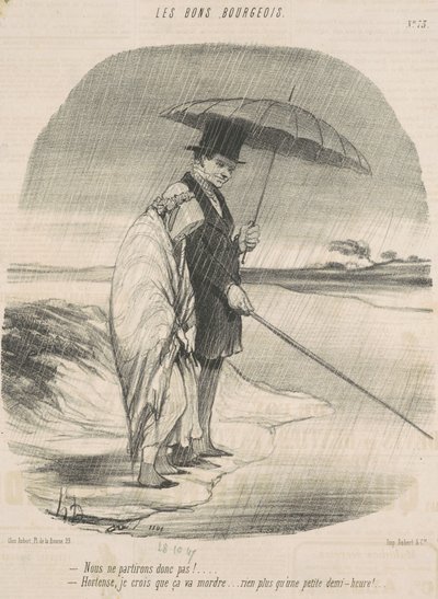 Yani gitmeyeceğiz! - Hortense, sanırım ısıracak. . . Yarım saatten fazla bir şey yok! by Honoré Daumier