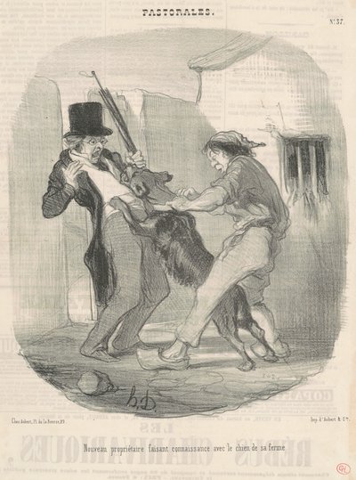Yeni sahibi köpeğiyle tanışıyor... by Honoré Daumier