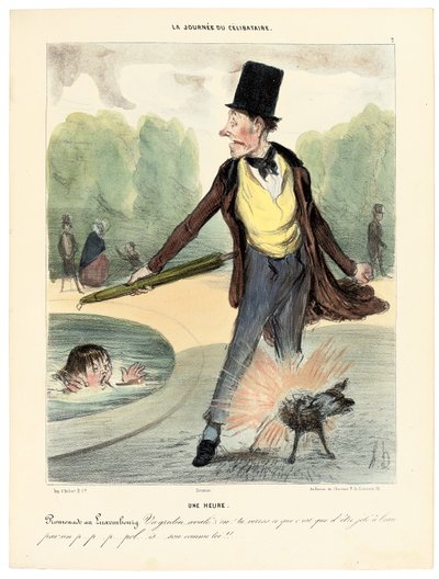 Saat Bir: Lüksemburg Bahçelerinde Yürüyüş, 1839 by Honoré Daumier