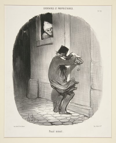 Kiracılar ve Sahiplerden Geceyarısını Geçer by Honoré Daumier