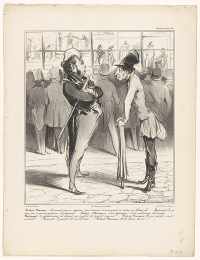 Robert-Macaire, bir matbaa Caricaturana'nın penceresinin önünde Bertrand ile sohbet ederken (nesne üzerinde seri başlığı) by Honoré Daumier