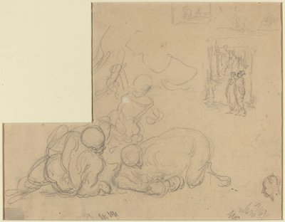 Yerde İki Büyük Adamla Çalışma Sayfası by Honoré Daumier