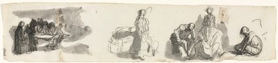 Sağda Dört Figürlü Bir Grup Çalışma Sayfası (rekto) by Honoré Daumier