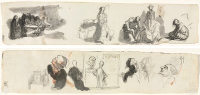 Sağda Dört Figürlü Bir Grup Çalışma Sayfası (recto) Çeşitli Figürlerin Eskizleri (verso) by Honoré Daumier