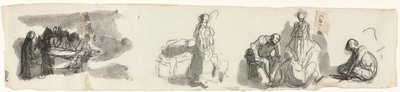 Sağa Dört Figür Grubu ile Çalışma Sayfası Çeşitli Figürlerin Eskizleri vers by Honoré Daumier