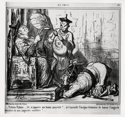 Tchinn Tchinn... Bana iyi haberler getirdin! Ağustos ayakkabılarımın ağustos tozunu öpme şerefini sana veriyorum. En Chine serisinde, Honore Daumier (1808-1879) tarafından yapılan çizim, 7 Aralık tarihli “Charivari””de yayınlandı by Honoré Daumier