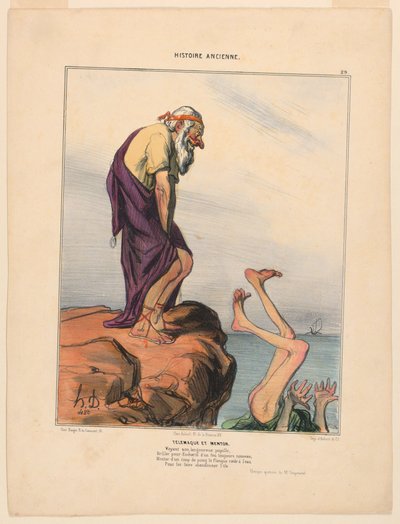 Telemakhos ve Mentor, Antik Tarihten 29. plaka by Honoré Daumier